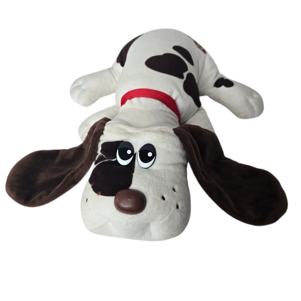 Basic Fun Pound Puppy Plush 18" Retro Style Dog White Black Spots Red Collar Pet
